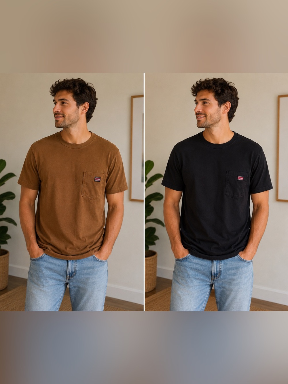 Wrangler Workwear Pocket Tee 2-Pack XL Black Camel Utility Essentials